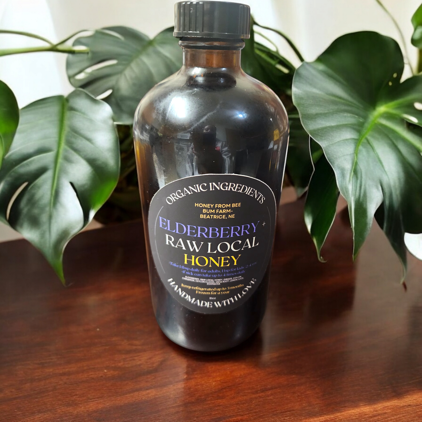 Elderberry + raw local honey 16oz